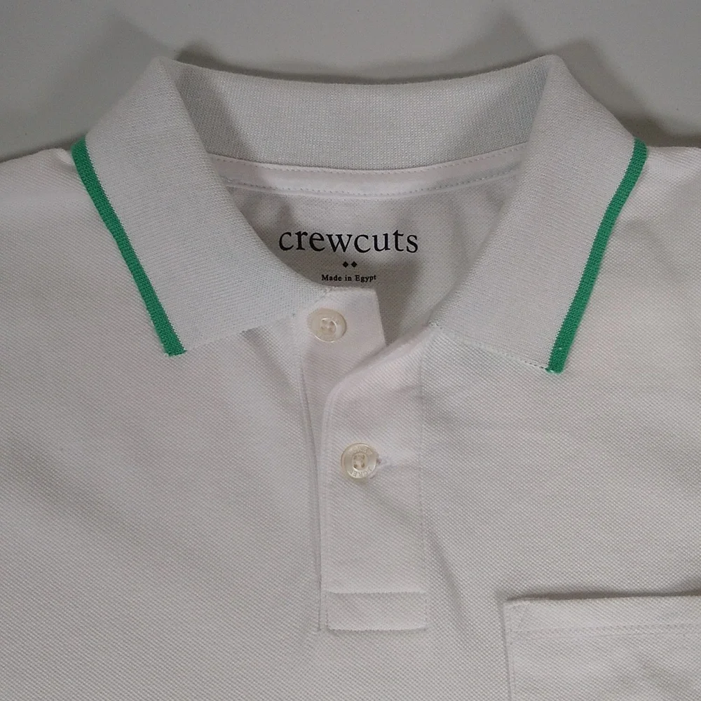 NWT‎ J. Crew Crewcuts boys white polo shirt green collar trim XL